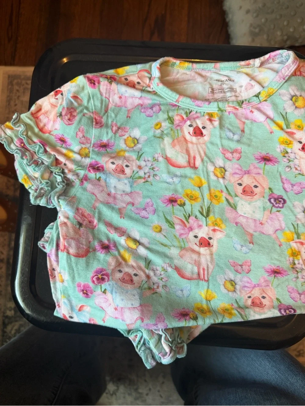 Posh Peanut Mint Green Pig & Flower Pajama Pants